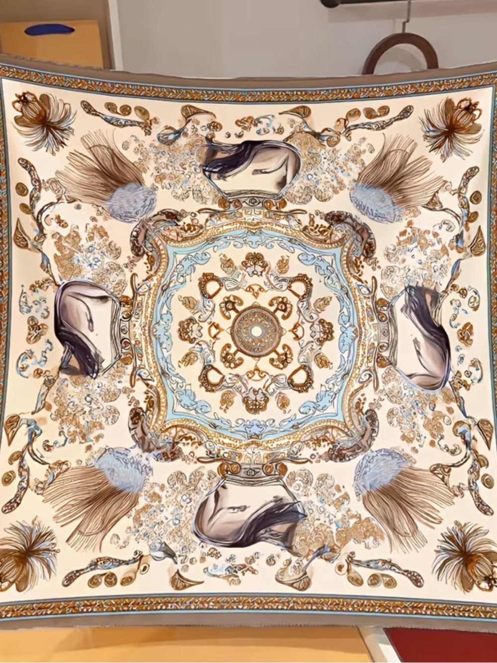 Beige Paisley Print Neck Scarf 35”